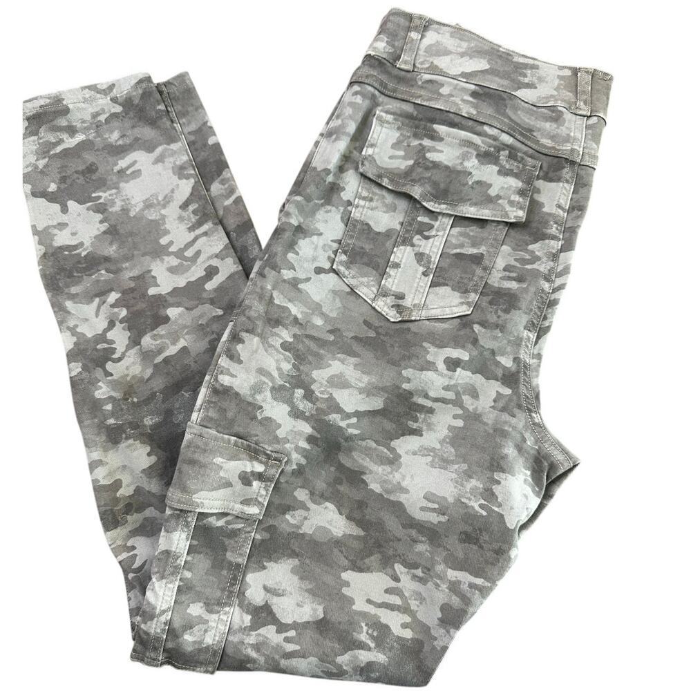 Spanx Women's Gray Camouflage Print Stretch Twill Cargo Jogger Pants Size Large